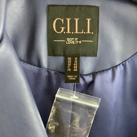 G.I.L.I. Faux Leather Peplum Motorcycle Jacket Deep Cobalt SZ 12 - Picture 11 of 16